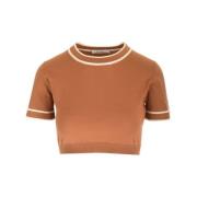 Bruin Leren Cropped Sweater Max Mara , Brown , Dames
