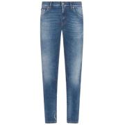 Skinny Jeans met Maioliche Print Details Dolce & Gabbana , Blue , Here...