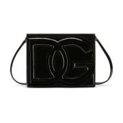 Zwarte DG Logo Leren Schoudertas Dolce & Gabbana , Black , Dames
