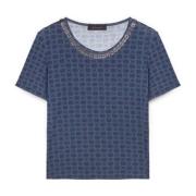 Monogram T-shirt en ketting set Elena Mirò , Blue , Dames