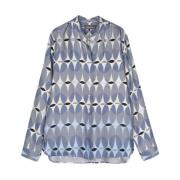 Blauwe Zijden Monogram Patroon Shirt Lorena Antoniazzi , Blue , Dames