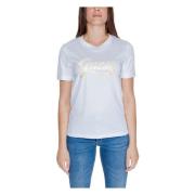 Glittery Logo T-Shirt Herfst/Winter Collectie Guess , White , Dames