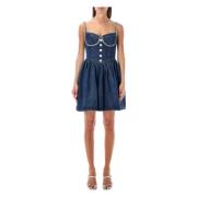 Ballerina Denim Mini Jurk Blauw Self Portrait , Blue , Dames