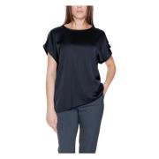 Satin Top Dames T-Shirt Lente/Zomer Vila , Black , Dames