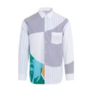 Blauwe Patchwork Poplin Overhemd Comme des Garçons , Multicolor , Here...