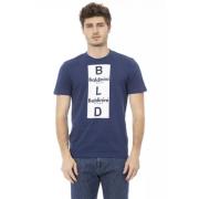 Trend Blauw Katoenen T-Shirt, Korte Mouwen met Voorkant Print Baldinin...