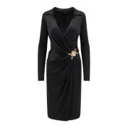 Zwarte V-hals jurk gemaakt in Italië Versace , Black , Dames