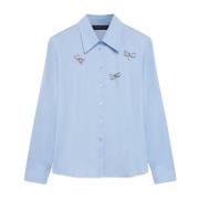 Handgeborduurde Poplin Blouse met Libellen Elena Mirò , Blue , Dames