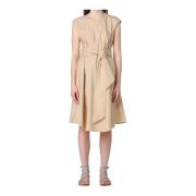 Gebelte Katoenen Jurk met Ronde Hals Woolrich , Beige , Dames