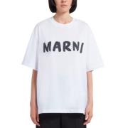 Wit Logo T-shirt Marni , White , Dames