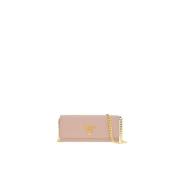 Roze Leren Clutch Portemonnee met Gouden Ketting Prada , Pink , Dames