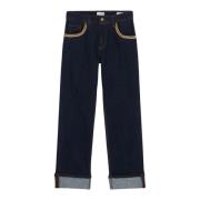 Cropped Jeans met Kettingdetail Oltre , Blue , Dames
