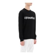 Gestructureerde Logo Trui Dsquared2 , Black , Heren