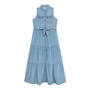 Tencel Denim-Effekt Jurk met Riem Oltre , Blue , Dames