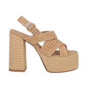 Beige Raffia Hak Sandalen Castañer , Beige , Dames