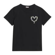 Hart Geborduurd T-Shirt Oltre , Black , Dames