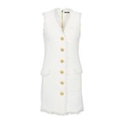 Mouwloze tweedjurk Balmain , White , Dames