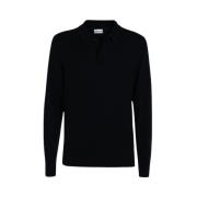 Merino Wol Lange Mouw Polo Calvin Klein , Black , Heren