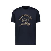 Heren T-shirt met gouden logoprint Paul & Shark , Blue , Heren