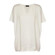 Witte Sweaters Girocollo MC Over Roberto Collina , White , Dames