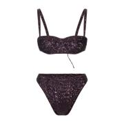 Paarse Pailletten Hoge Taille Bikini Set Oseree , Purple , Dames