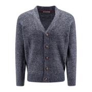 Alpaca Blend V-Neck Cardigan Brunello Cucinelli , Blue , Heren