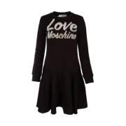 Katoenen Jurk met Fluweel Logo Love Moschino , Black , Dames
