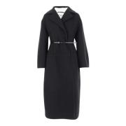 Wollen Jas Revers Voorsluiting Riem Jil Sander , Black , Dames