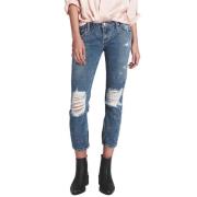 Denim Regular Fit Jeans met Knie Rips One Teaspoon , Blue , Dames