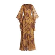 Bruine Zijden Chiffon Maxi Jurk Etro , Brown , Dames