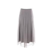 Geplooide Grijze Chiffon Rok Brunello Cucinelli , Gray , Dames