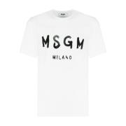 Zwart en wit logo print T-shirt Msgm , White , Heren