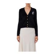 Pluche Gebreide Cardigan met Gouden Details Elisabetta Franchi , Black...