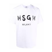 Logo-print T-shirt in wit/zwart katoen Msgm , White , Heren