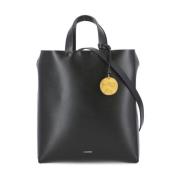 Zwarte Leren Handtas Vrouwen Schouderband Jil Sander , Black , Dames