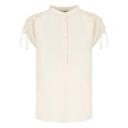 Ivoor Linnen Shirt Korte Mouwen Woolrich , Beige , Dames