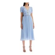 Metallic Chiffon Midi Jurk met Kristalstrikken Self Portrait , Blue , ...