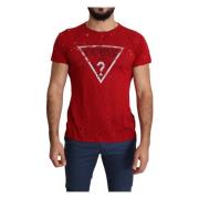 Rood Katoenen Statement T-Shirt Guess , Red , Heren