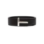 Omkeerbare Leren Riem Donkerbruin Tom Ford , Black , Heren