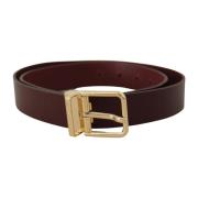 Maroon Leren Riem met Gouden Gesp Dolce & Gabbana , Brown , Heren