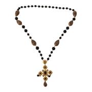 Leopard Print Crystal Cross Pendant Necklace Dolce & Gabbana , Multico...