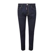 Slim-Fit 5-Pocket Jeans met Logo Print Dsquared2 , Blue , Heren