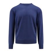 Blauwe Gebreide Crew-neck Trui Aw24 Brunello Cucinelli , Blue , Heren