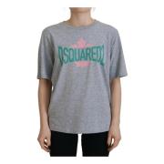 Logo Katoenen Crewneck Tee Korte Mouw Dsquared2 , Gray , Dames