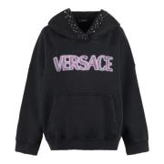 Gestudde Katoenen Hoodie Versace , Black , Dames