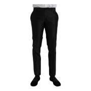 Zwarte Zijden Slim-Fit Pantalons Dolce & Gabbana , Black , Heren