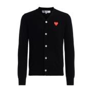 Zwarte Hart Cardigan V-Hals Knoopsluiting Comme des Garçons Play , Bla...