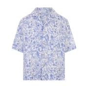 Blauwe Bloemenprint Linnen Overhemd Kiton , Blue , Heren