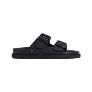 Zwarte Leren Arizona Sliders voor Mannen Birkenstock , Black , Heren