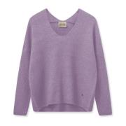 Zachte V-Hals Gebreid Lavendelkruid MOS Mosh , Purple , Dames